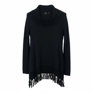 Rafaella Black Cowl Neck Fringe Sweater Top‎ Women's Size M NEW